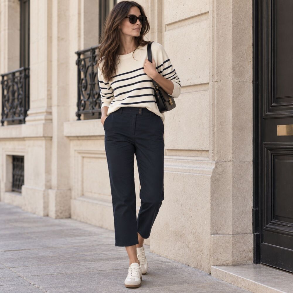 Sandro Elegant Dark Navy Cropped Trousers Size 34